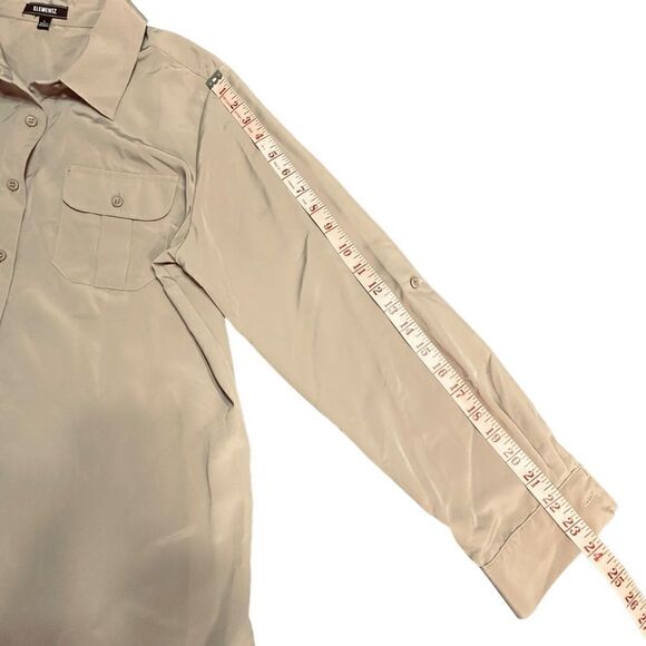 Cream Beige Elementz Silky Long Sleeve Button Down Blouse Shirt Size Large - Picture 11 of 11